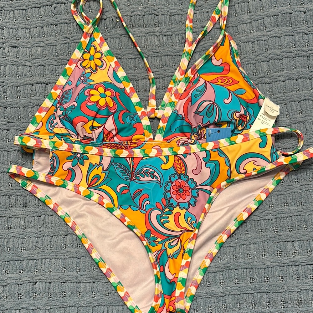 Cupshe Pink and Orange Bikini Vibrant Floral Design